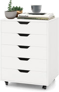 File Cabinet, Mobile Filing Cabinet w/Universal Wheels & 5 Drawers, Wood Printer Stand with Storage, Rolling File Cabinets for Home Office, Living Room, Bedroom (White, 5 Drawers)