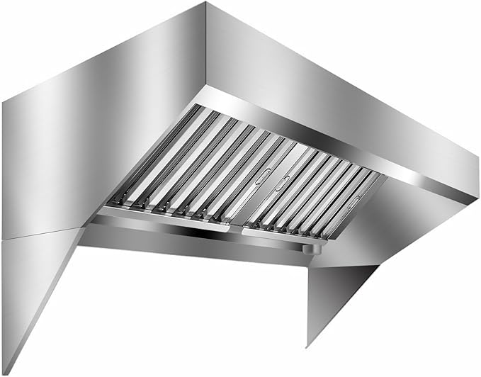 5FT Commercial Kitchen Exhaust Hood, Wall Mount Stainless Steel Vent Hood with Detachable u-Shaped Grease Filters, Rust-Resistant Restaurant Range Hood for Food Truck Cooking Station Concession Traile