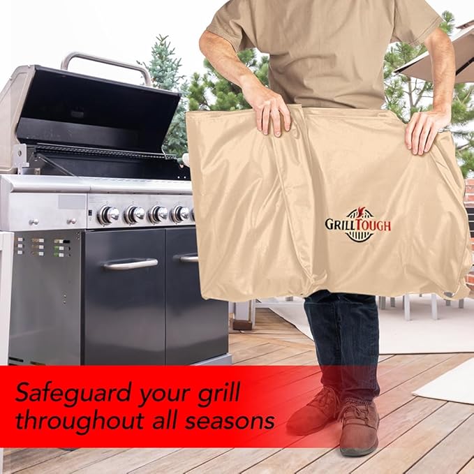 Heavy Duty BBQ Grill Cover for Outdoor Grill, 72 Inch – Waterproof, Weather Resistant, UV & Fade Resistant with Adjustable Straps – Gas Grill Cover for Weber, Genesis, Charbroil, etc. Tan