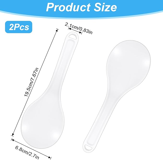 2 PCS Professional Standing Rice Serving Spoon, White Plastic Non-Stick Rice Paddle, 7.67 Inch Scooper, Spatula Hanging Potato Cooker Server for Kitchen Restaurant Cooker