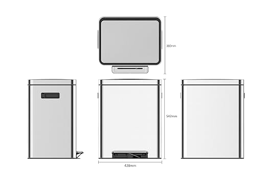 Dual Compartment Kitchen Trash Can with Lid 36l, Stainless Steel Step Trash Can with 2 Buckets, Soft-Close Foot Pedal Recycling Bin, Fingerprint-Resistant for Home, Kitchen, Office Waste Sorting