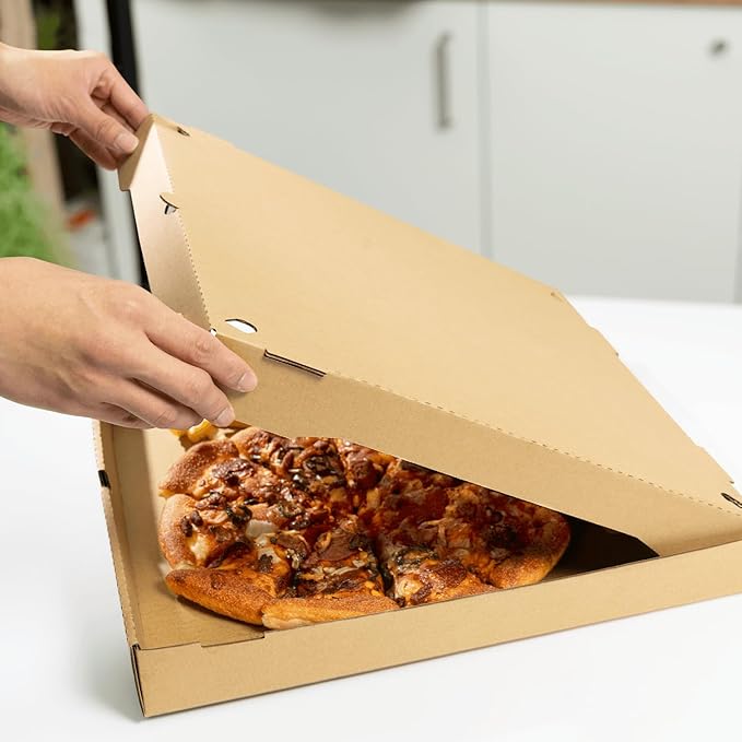 Karat Pizza Boxes 16" x 16" x2" [50 Pack] Kraft Corrugated Boxes | Ventilated, Grease-Resistant, Durable for Pizza or Shipping Use