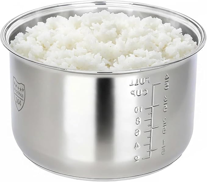 Rice Cooker Replacement Pot, Compatible with Tiger JBV-A18U and Aroma ARC-5000SB, 304 Stainless Steel Uncoated Inner Liner, Easy to Clean & Dishwasher Safe Insert