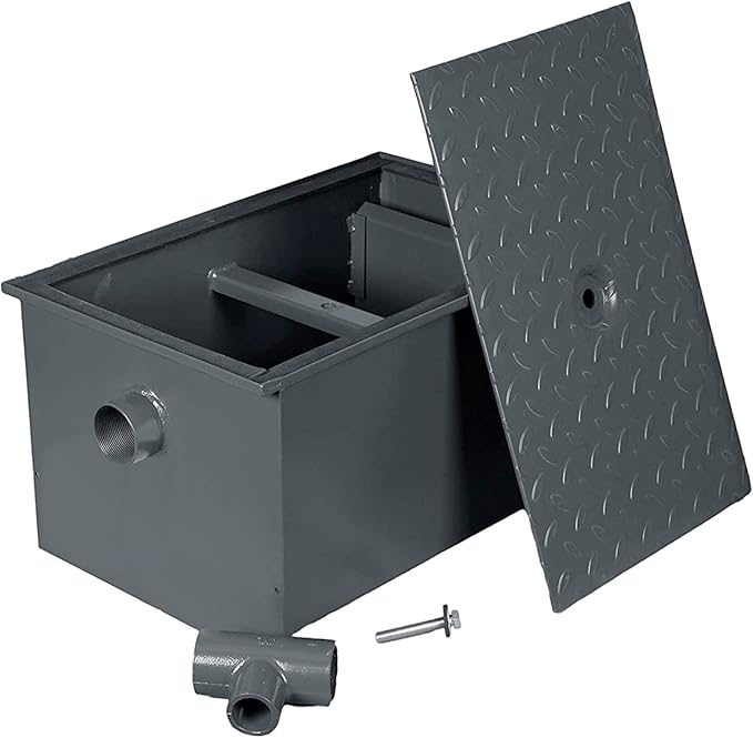 30 LB Carbon Steel Grease Trap Interceptor for Restaurant Under Sink Kitchen | PDI Certified | 15 GPM