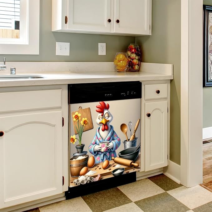 Rooster Eggs Dishwasher Magnet Cover Rooster Funny Animal Dishwasher Decorative Cover Front Dishwasher Door Cover Reuseable Dishwasher Cover for Kitchen Refrigerator Home Appliances 23" X 26"