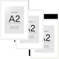 Homeforia A2 White Wood Frame, High End Oak 16.5 x 23.4 White Wooden Poster Frames Matted to 11.7 by 16.5 in Photo, A2 Size Wood Picture Frame with Mat A3 for Print, Tempered Glass, Wall Kit, Set of 3