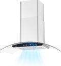 36 Inch Wall Mount Range Hood 700 CFM Ducted Vent Hood, Tempered Glass & Stainless Steel Filters - Gesture Sensing & Touch Control, 3-Speed, 2 LED Lights (Black Panel)
