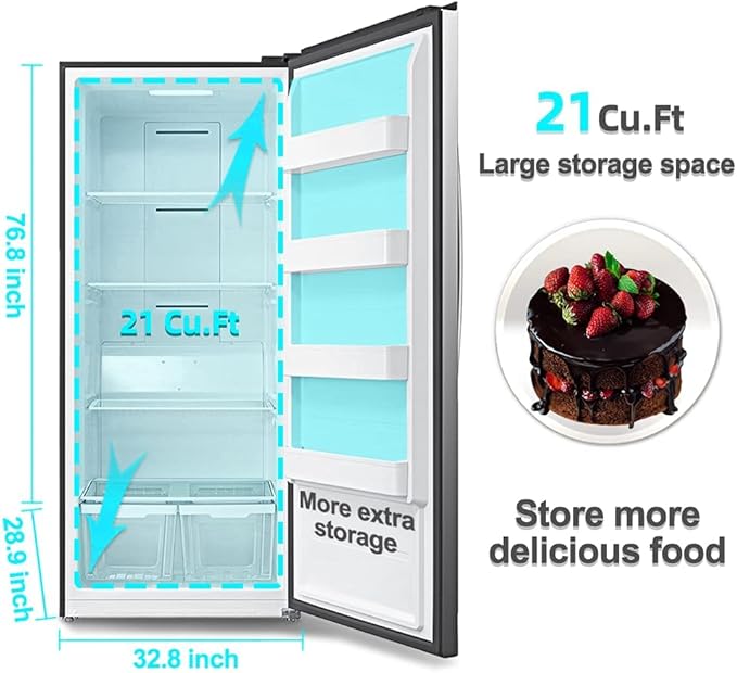 SMETA Upright Freezer with Drawers 21 Cu. Ft, Stand Up Freezer Frost Free, Garage Ready, Energy Saving, Led Light, Standup Full Size Freezerless Standing Freezer for Home, Office