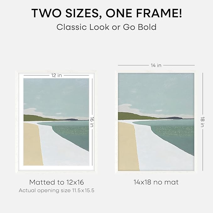 Homeforia 14x18 White Picture Frame, High End Oak 14x18 White Wooden Poster Frames with Mat 12x16 for Print, 14 x 18 Wood Frame Matted to 12 x 16 Photo, 18x14 Frame, Tempered Glass, Wall Kit, Set of 1