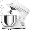 800W Stand Mixer with 5.3QT Stainless Steel Bowl - 6+P Adjustable Speed Electric Kitchen Mixer with Dough Hook, Whisk & Beater, Tilt-Head & Non-Slip Design- White (YD-385NS)