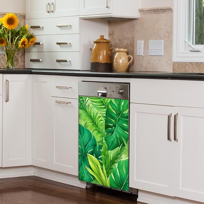 Dishwasher Magnet Cover Palm Leaf Summer Beach Front Dishwasher Cover Decoration Reusable Magnetic Door Cover Panel Decal Home Appliances Stickers Kitchen Refrigerator Fridge 23"x26"