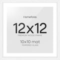 Homeforia 12x12 White Frame Wood, High End Oak 12 x 12 Square Picture Frames with Mat 10 by 10 inches Photo, 12by12 White Wooden Poster Frames Matted to 10x10 Print, Tempered Glass, Wall Kit, Set of 1