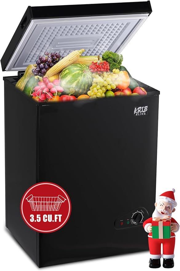 3.5 Cu.Ft Chest Freezer 7 Gears Temperature Control(-4°F to 6.8°F), Deep Compact Freezer with a Removable Basket, for Kitchen, Garage, Basement, Black