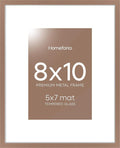 Homeforia Mocha Picture Frames 8x10, High End Metal 8 x 10 Photo Frame with Mat 5 by 7 Art, 10x8 Mocha Frame Matted to 5x7 inch Print, 8by10 Wall or Tabletop Frames, Tempered Glass, Wall Kit, Set of 1
