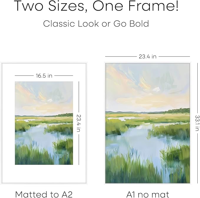 Homeforia A1 Poster Frame White, High End Metal 23.4 x 33.1 inch Large Picture Frames with Mat 16.5 by 23.4 for Photo, A1 Size Frames Matted to A2 Print, 23.4x33.1 Thin Frame, Tempered Glass, Set of 1