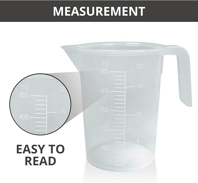 Stackable Plastic Measuring Cup, Graduated Measuring and Mixing Pitcher, Liquid Beaker Measuring Cups, BPA Free, Heavy Duty, Handle and Pour Spout - 500ml