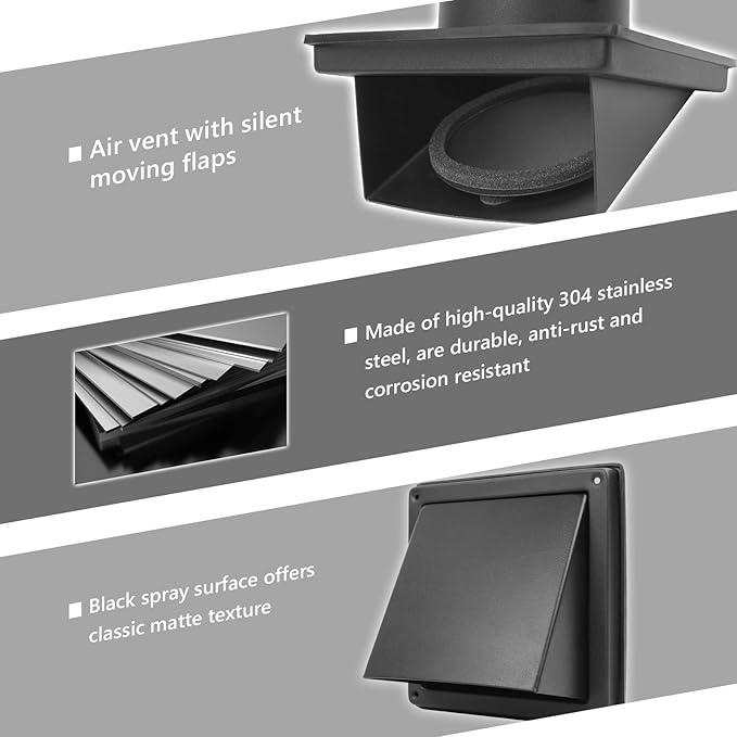 4 Inch Black Dryer Vent Cover Outside Stainless Steel Wall Vent with Removable Cover and Bird Screen Mesh RAL9011