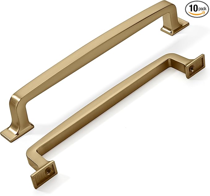 KHTUMEWARE 10 Pack 6-1/4 Inch Cabinet Handles - Brushed Brass & Gold Kitchen Cabinet Hardware with Drawer Handles