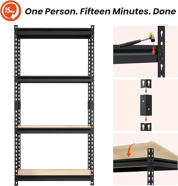 DYNALOAD 3200 Lbs Heavy Duty Garage Shelving, 4-Tier Adjustable Metal Storage Shelves, Boltless Steel Utility Rack for Garage Basement Warehouse, 30" W x 12" D x 60" H