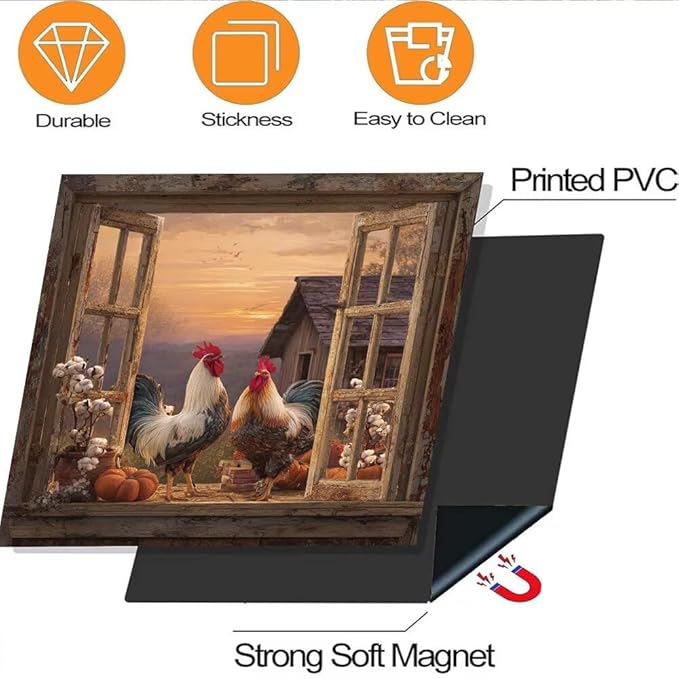 Farm Rooster Magnet Dishwasher Covers, Country Chicken Dishwasher Magnet Cover for Front, Hen Fridge Decal Cotton Flower Magnetic Refrigerator Sticker Kitchen Decorative, 23"X26"