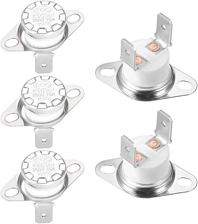 uxcell KSD301 Thermostat 155°C/311°F 10A Normally Closed N.C Adjust Snap Disc Temperature Switch for Microwaves,Oven,Coffee Maker 5pcs,Ceramic Material