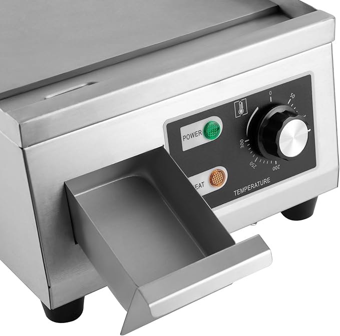 Commercial Electric Griddle 110V 1300W Electric Flat Top Griddle Non-Stick Teppanyaki Grill, 21'' x 12'' Cooking Plate, Stainless Steel Restaurant Electric Countertop Griddle Tabletop Grill
