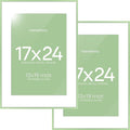 Homeforia 17x24 Picture Frame Sage Green, High End Metal 17x24 Poster Frames with Mat 13x19 Photo, 17 x 24 Sage Green Frame Matted to 13 by 19 Art, 24x17 Thin Frame, Tempered Glass, Wall Kit, Set of 2