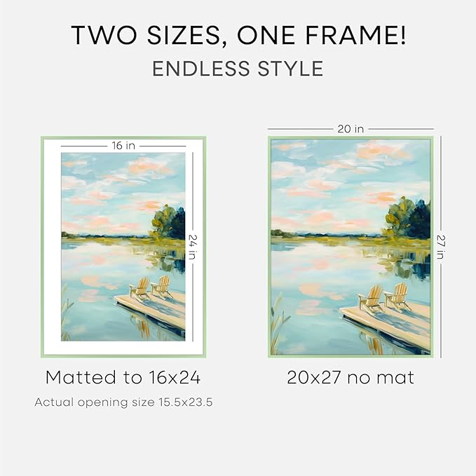 Homeforia 20x27 Picture Frame Sage Green, High End Metal 20x27 Poster Frames with Mat 16x24 Photo, 20 x 27 Sage Green Frame Matted to 16 by 24 Art, 27x20 Thin Frame, Tempered Glass, Wall Kit, Set of 1