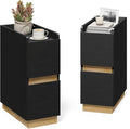 Narrow Night Stands, Modern Slim Nightstand Set of 2, Wooden Skinny Bedside Table 2 Drawers, Stackable Narrow Side Table with Drawers for Small Spaces, Bedroom, Living Room, Black