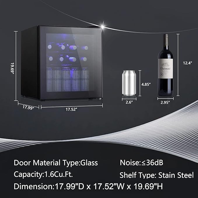 Antarctic Star Mini Fridge Cooler - 70 Can Beverage Refrigerator Glass Door for Beer Soda or Wine –Small Drink Dispenser Machine Removable for Home, Office or Bar Chiller, 1.6cu.ft