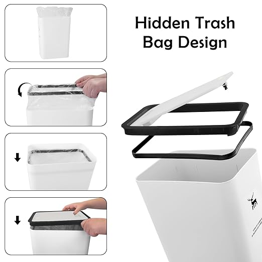 XPIY Trash Can with Lid, 2 Pack 4 Gallons/15 Liters Garbage Can with Press Top, Small Trash Can Dog Proof, Plastic Trash Bin, Waste Basket for Bathroom|Kitchen|Bedroom|Office (1, Blackwhite)