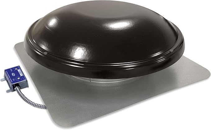 Master Flow GAF 1500 CFM Powered Roof Mount Attic Fan with Humidistat & Thermostat Controller for Up to 2800 Sq Ft | Durable Galvanized Steel Construction | Built-In Screen - ERV6BLHT