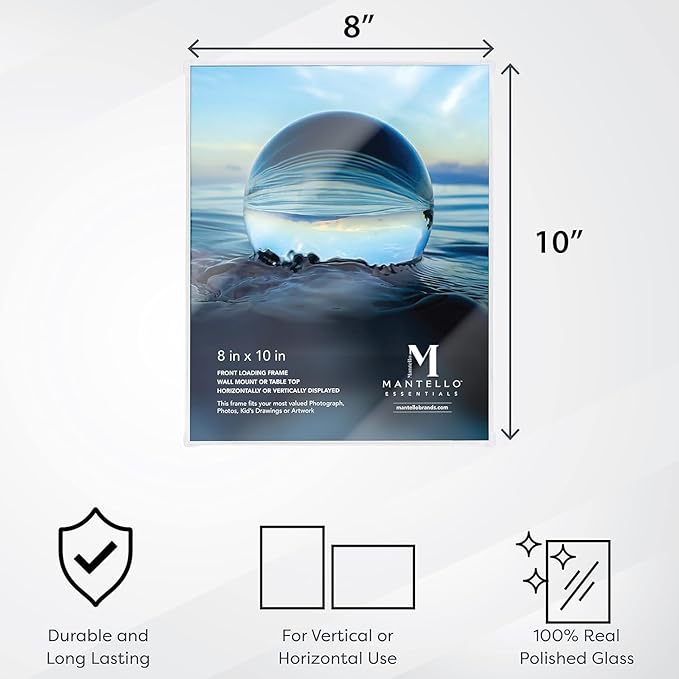 Mantello Clear Acrylic Frame - 8x10 Acrylic Picture Frames, Set of 6 - Modern, Minimalist Front-Loading Photo Frame - Wall Mount or Desktop Stand - for Home, Office, or Business Display, 6-Pack