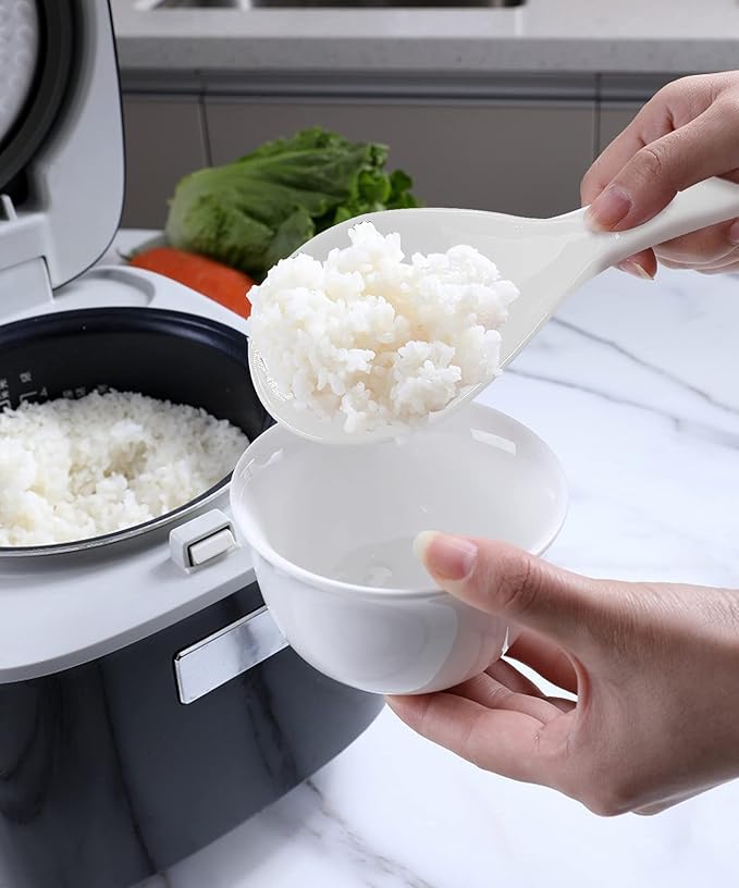 2PCS Plastic Rice Paddle Spoon Scoop, Non-Stick Rice Spatula Cooker Serving Spoon 7.87 Inch (White B)