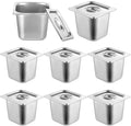 8 Pack Hotel Pans 1/6 Size with Lid, 6 inch Deep Stainless Steel Steam Table Pan, Anti Jam Steam Pan Metal Food Pans for Restaurant Cafeteria Party Catering