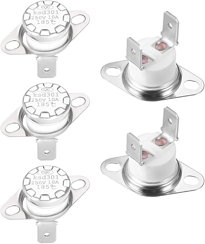 uxcell KSD301 Thermostat 185°C/365°F 10A Normally Closed N.C Adjust Snap Disc Temperature Switch for Microwaves,Oven,Coffee Maker 5pcs,Ceramic Material