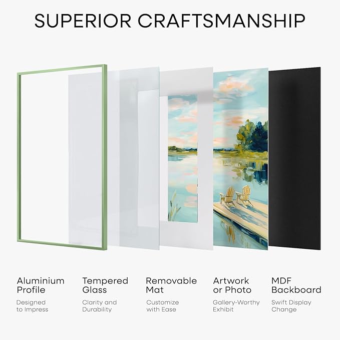 Homeforia 19.25x26.75 Sage Green Puzzle Frame, High End Metal 19.25 x 26.75 Picture Frames without Mat, 26.75x19.25 Poster Frame for Wall, 19.25by26.75 Puzzle Frame, Tempered Glass, Wall Kit, Set of 1