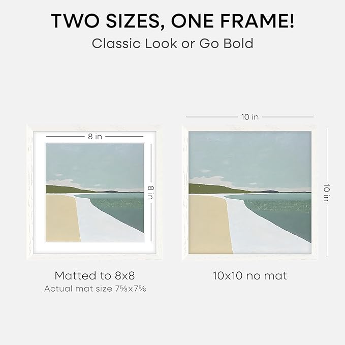 Homeforia 10x10 White Picture Frame, High-End Oak 10 x 10 Square Wooden Frames with Mat 8 by 8 Photo, 10by10 Wood Frame Matted to 8x8 Print, Wall or Tabletop Frames, Tempered Glass, Wall Kit, Set of 3