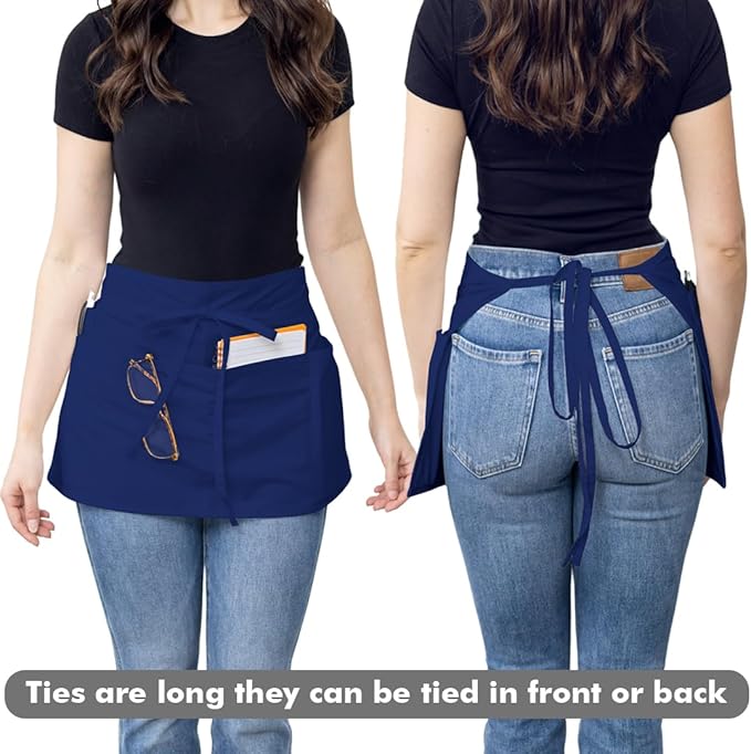 Dreamology Short Aprons,Men & Women,Waitress Apron with Pockets,Server Aprons with 3 Pockets, Cooking, Gardening and Waist Apron,Serving Apron for Waitresses | Extra Long Strap (3 Pack)