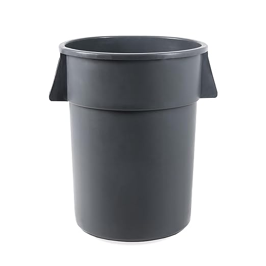 PRO&Family Commercial Round Trash Can, Ingredient Bin, Heavy-Duty Plastic, Anti-Static, Kitchen, Office, Outdoor Use (Gray, 55 Gallon)