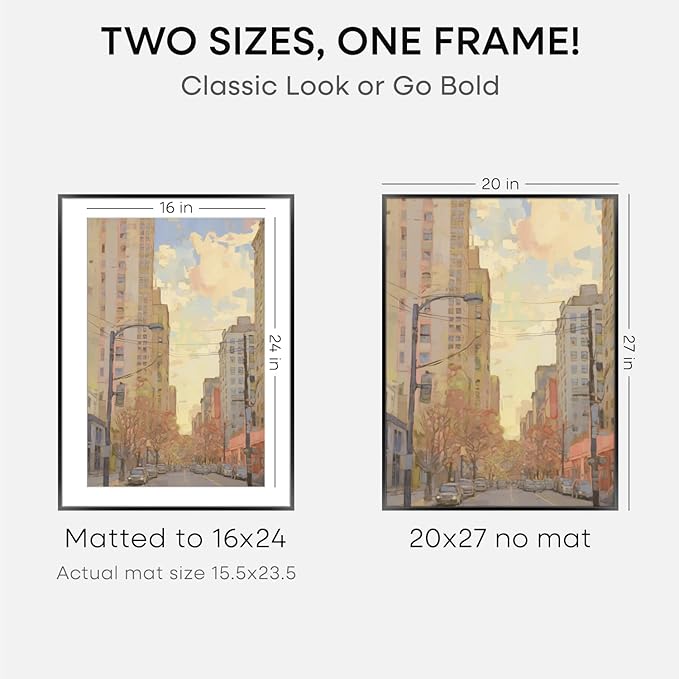 Homeforia 20x27 Picture Frame Black, High End Metal 20x27 Poster Frames with Mat 16x24 for Photo, 20 x 27 Black Frame Matted to 16 x 24 inch Print, 27x20 Thin Frame, Tempered Glass, Wall Kit, Set of 3