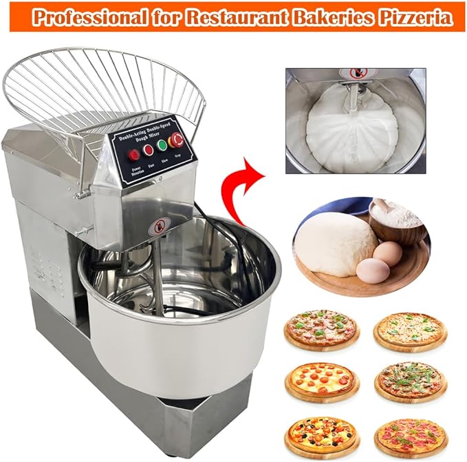 Commercial Stand Dough Mixer 40L Spiral Mixer Double Action Double Speed Stand Pizza Mixing Machine Dough Kneading Machine with Security Shield for Kitchen Restaurant Bakery Pizzeria