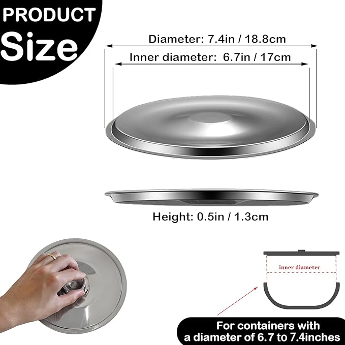 Stainless Steel Cover Bowl 7.1in Universal Lid for Pots Pans and Skillet, Small Frying Pan Lid with Handle for Pot Lid, 18cm