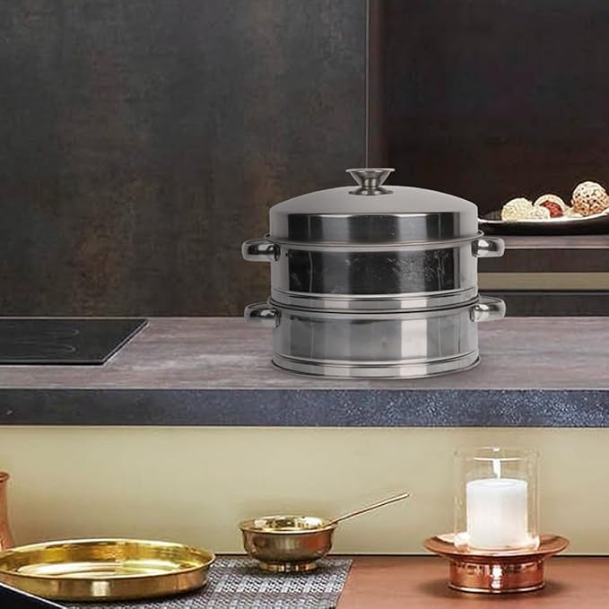 ARTIBETTER Stainless Steel Food Steamer 2-tier Cooking Steamer with Cover for Dumplings and Buns Household Steam Basket for Small Commercial Use