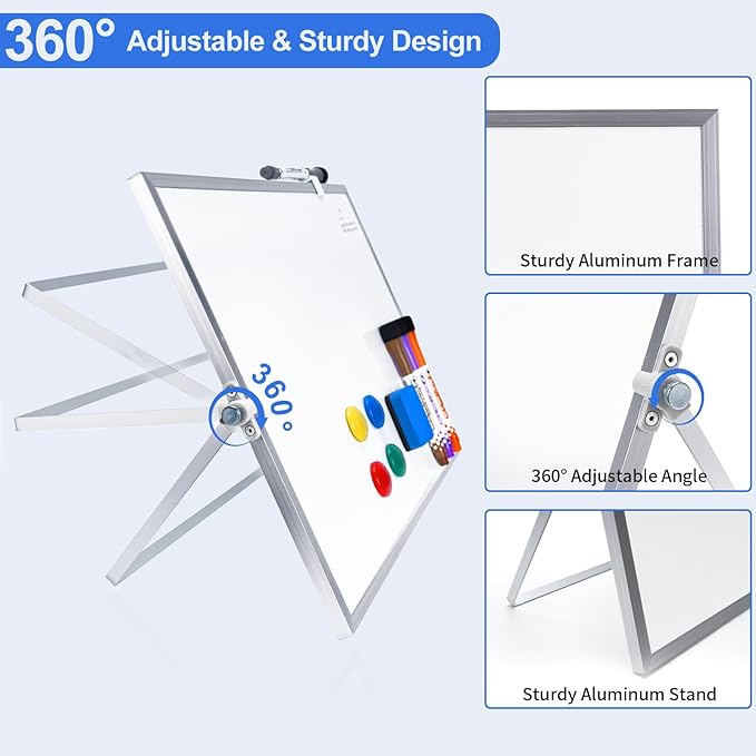 3 in 1 Colorful Magnetic Dry Erase Weekly Planner&Monthly Calendar& 16"x12" Double Sided Magnetic Desktop Whiteboard with Stand,8 Markers, 4 Magnets, 1 Eraser for Office,School,Home