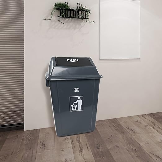 4 Packs 13 Gallon Plastic Kitchen Trash Can with Lids, Swing-Top Grabage Waste Bin, Gray