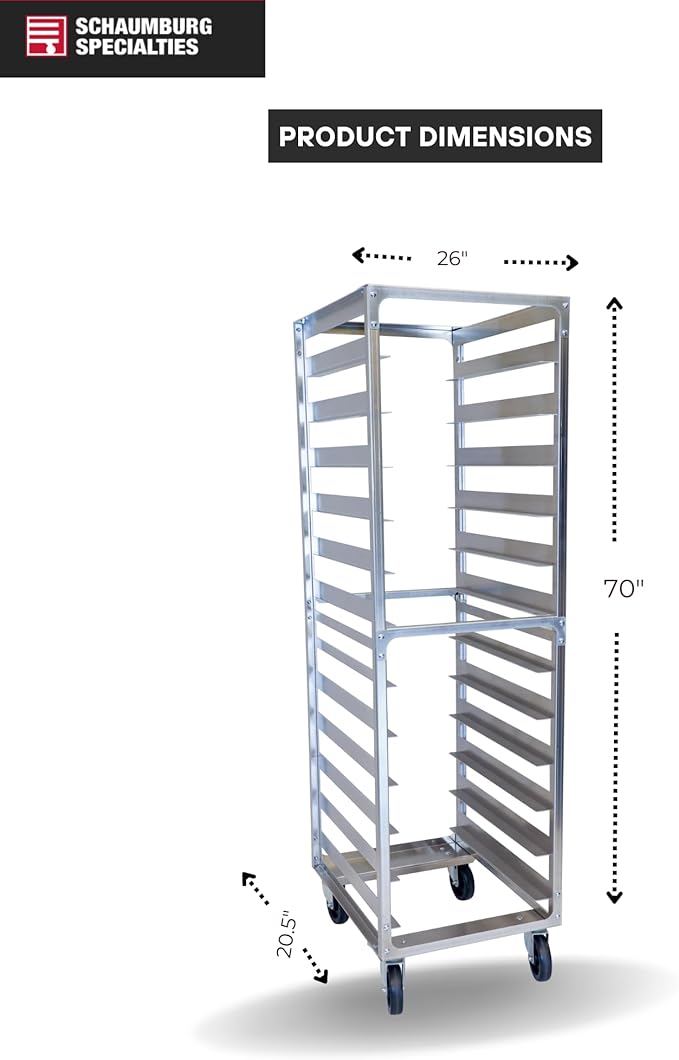 10 Pan 6" Spacing Commercial Aluminium Bun Racks, NSF Listed Heavy Duty Speed Rack for Bakery, Restaurant & Catering, 10 Tier 20.5" x 26" x 70" Speed Rack with Heavy Duty Plate Casters