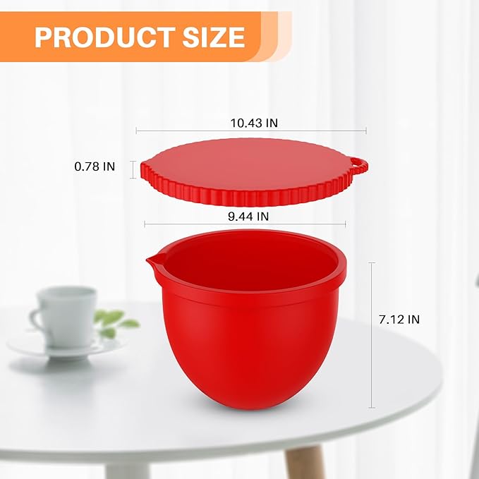 Silicone Bowl Liner for 5 Qt Tilt-Head Stand Mixers - Reusable Kitchen Mixing Bowl Insert, Flexible Easy-Release Liners for Baking (Red)