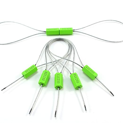 50 pcs Numbered Security Tags Tamper-Evident Steel Wire Cable Seals Pull-Tite Metal Security Seals for Truck, Trailer (Green)
