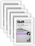 Americanflat 13x19 Picture Frame with Polished Plexiglass - Set of 5 - Use as 11x17 Frame with Mat or Display 13x19 Photo Without Mat - Galleria Collection - Picture Frames for Wall Display - White